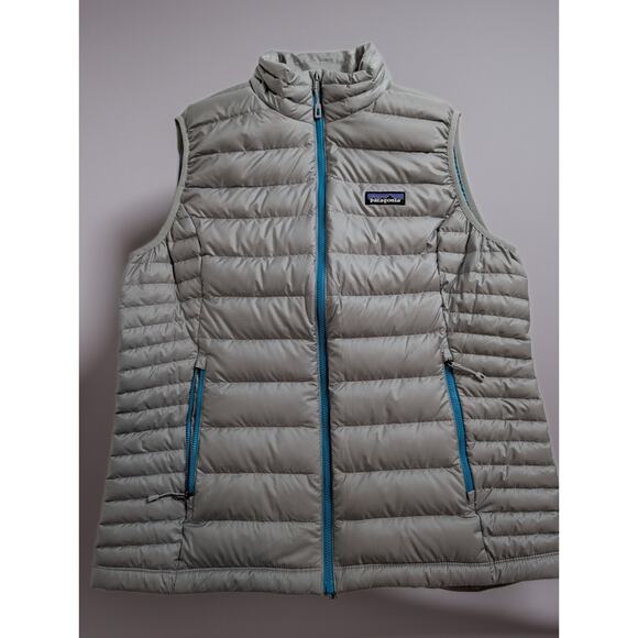 Patagonia women size L Puffer Vest Light Gray Quilted Goose Down fill Full Zip - Picture 1 of 9